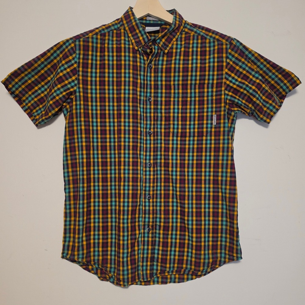 Columbia Plaid Check Short Sleeve Button Down Shirt Multicolor Size Small